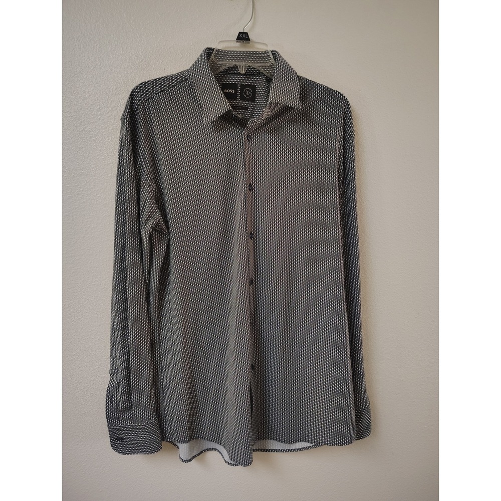 Hugo Boss Performance Slim Fit Shirt ‎ L Black White Geometric Long Sleeve